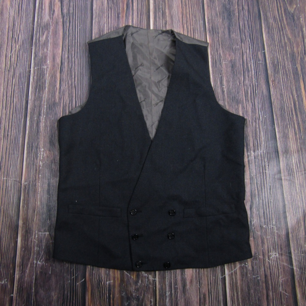 Alexandre of England Waistcoat Men 40R Black Double Breasted Wool Blend Vest